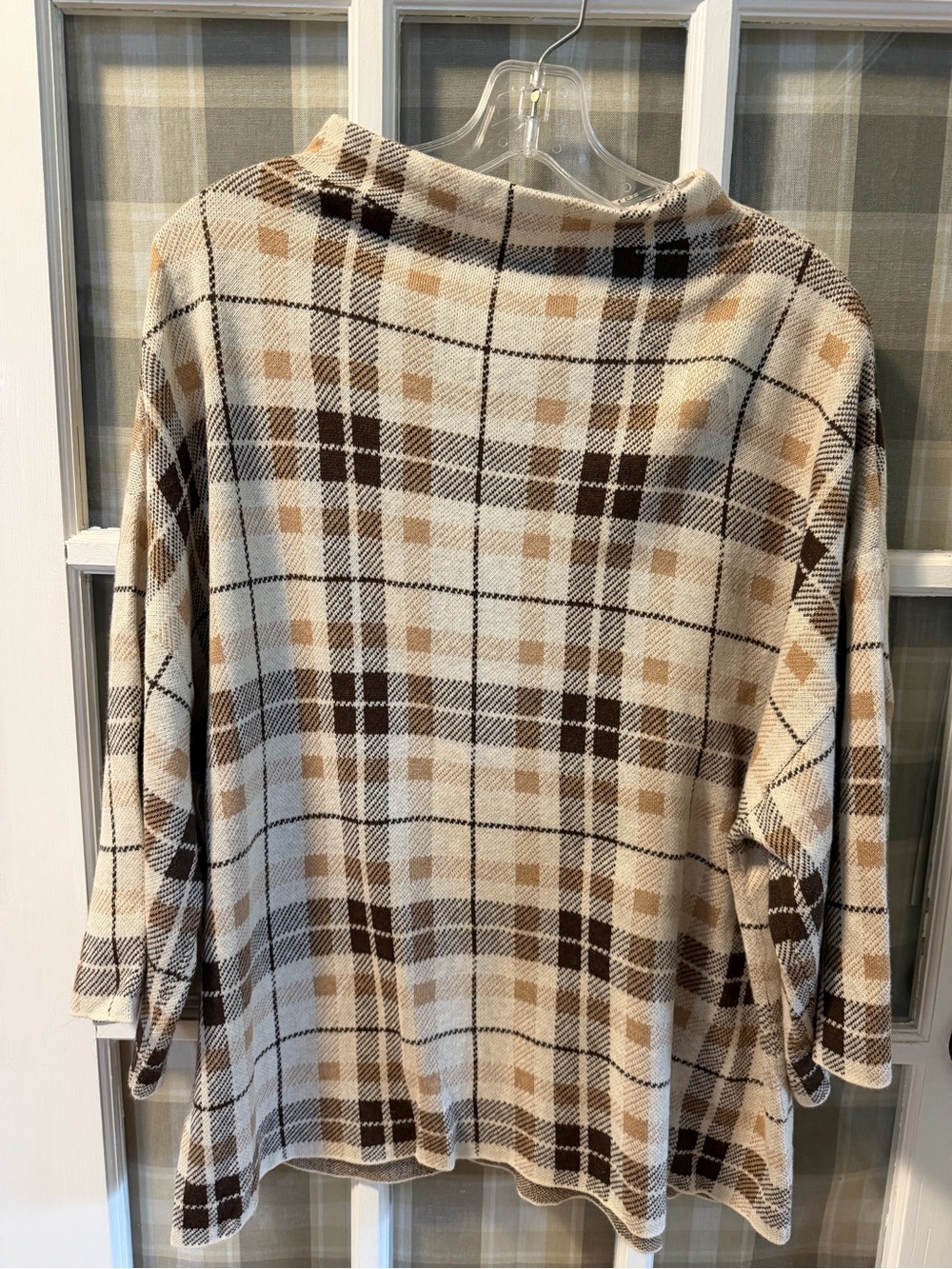 Ann Taylor Cream and Brown Plaid Turtleneck Sweater